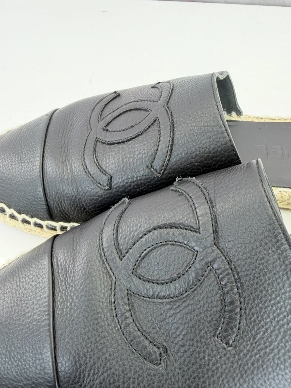 Chanel Goatskin CC Espadrille Mules 39 Black